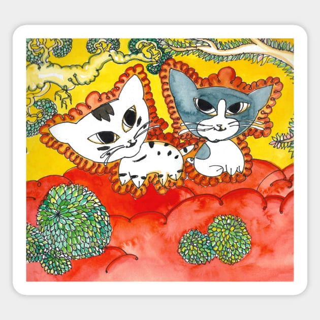 Kittens - Kerala Mural Inspired Painting Sticker by Dhanew